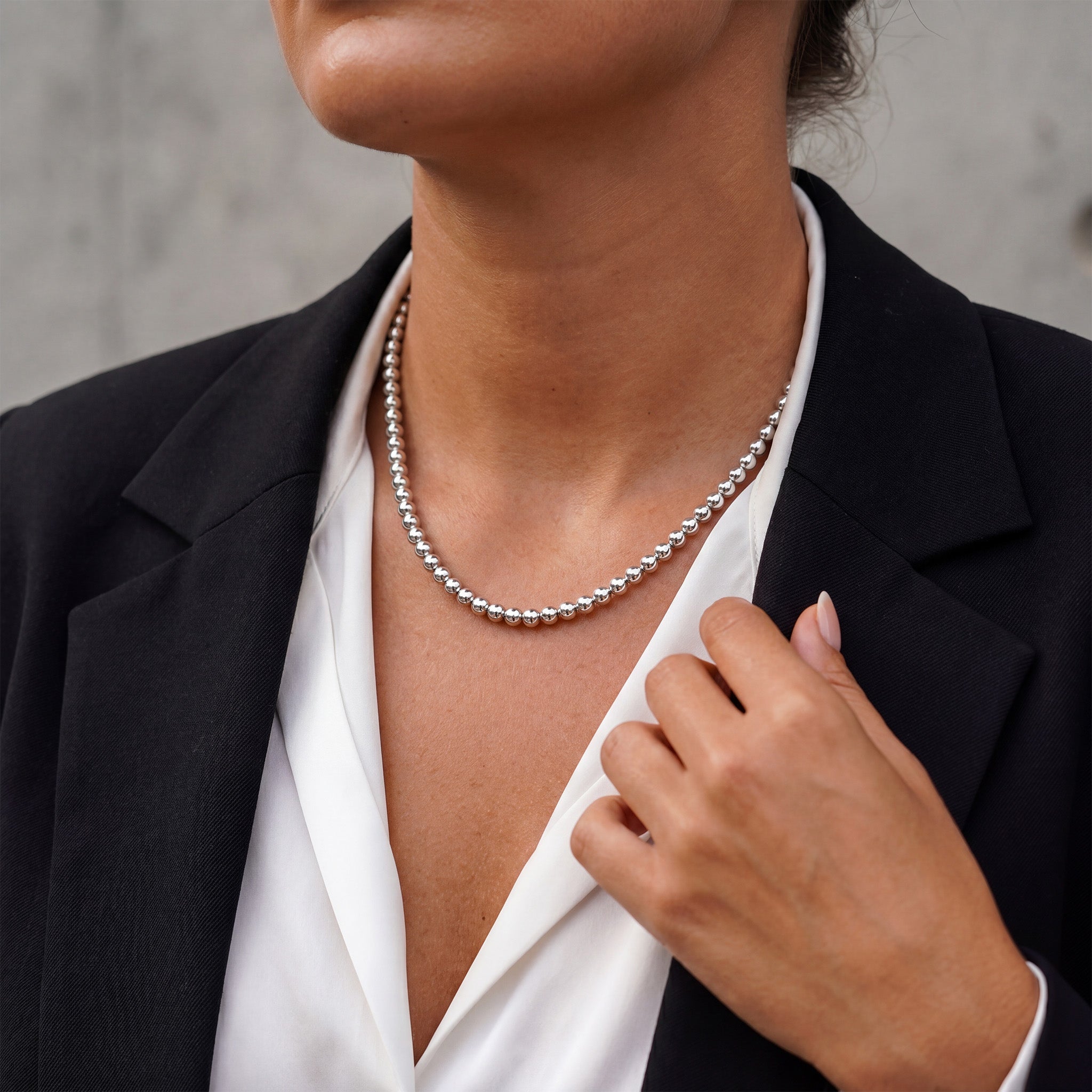 Silver Bead Necklace 5mm - Waterproof Silver Beaded Necklace