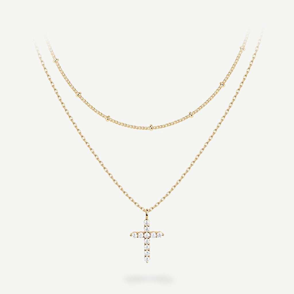 Layered Pavé Cross Necklace Set