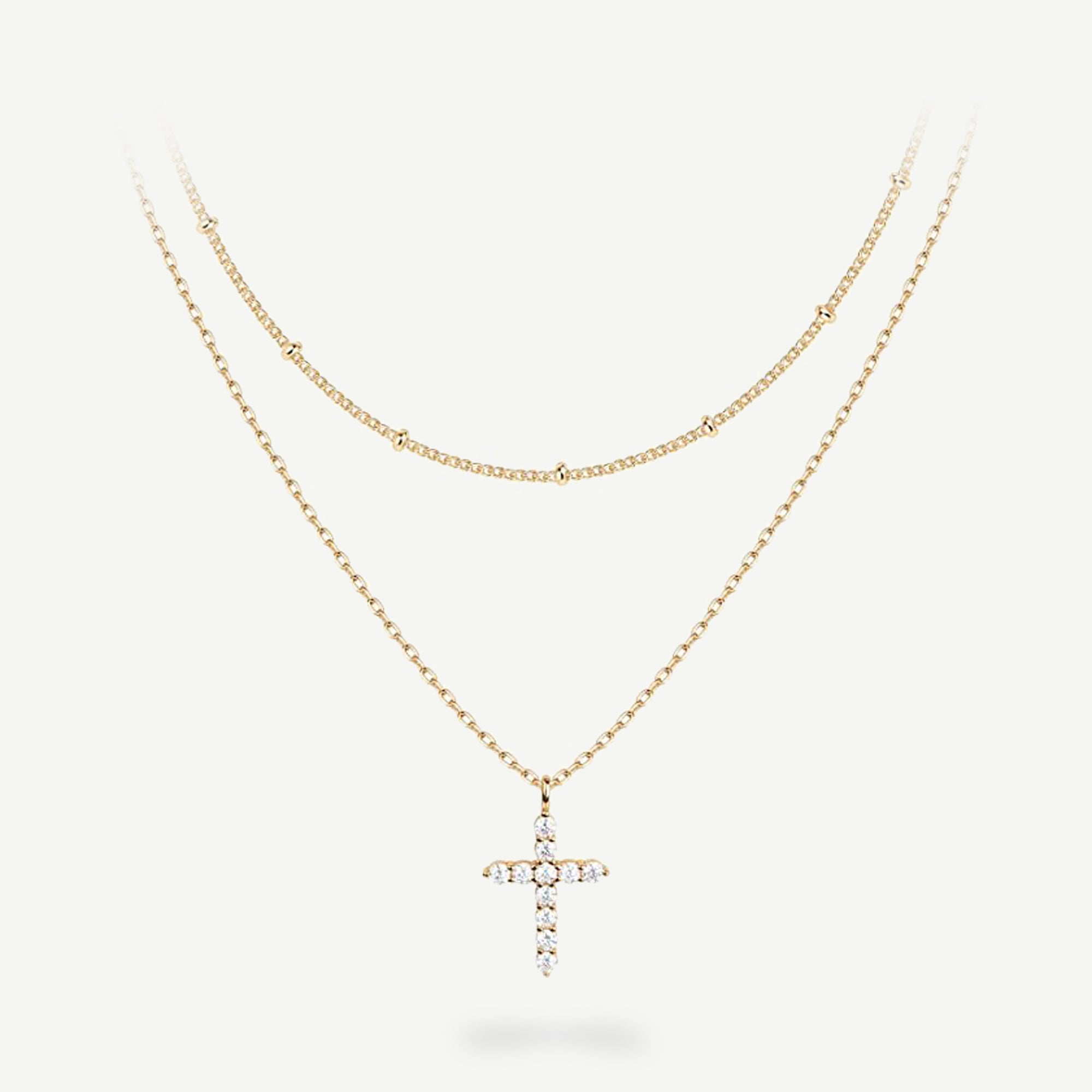 Layered Pavé Cross Necklace Set