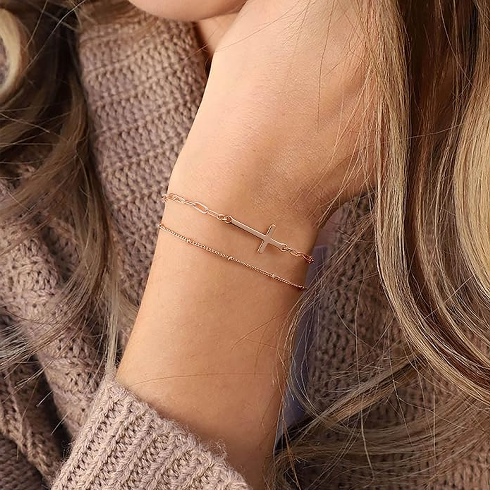 Layered Cross Bracelet Duo