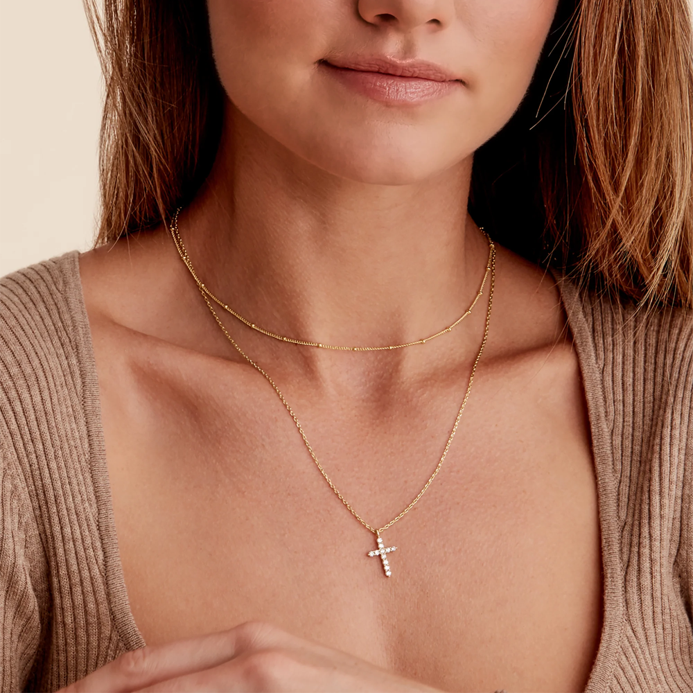 Layered Pavé Cross Necklace Set